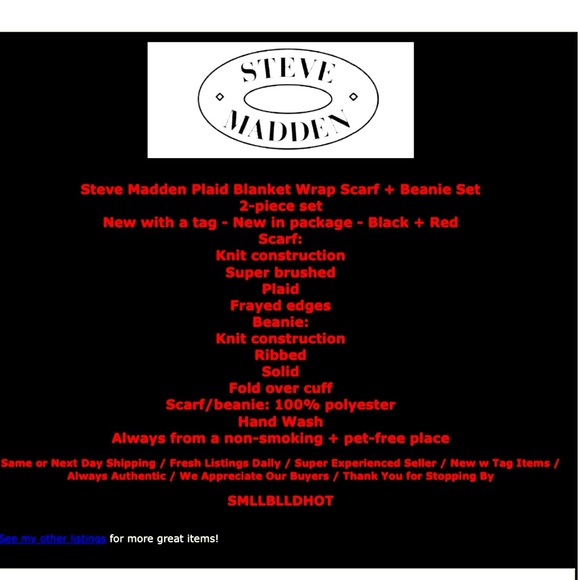 Steve Madden Ribbed Beanie + Brushed Plaid Scarf Set One Size Black + Red SOFT - Picture 2 of 9